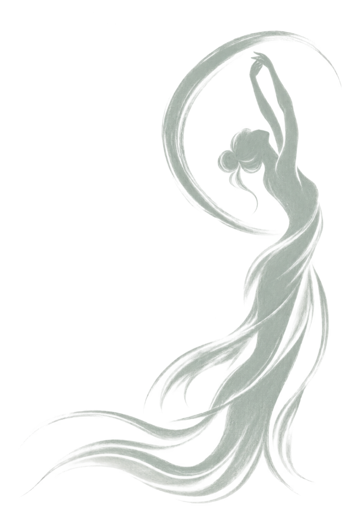 Brushstroke illustration of a woman stretching upward